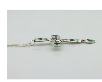 Zuni Cross Pendant 925 Silver Natural Gemstone Zeno & Maryann Edaaki C.80's