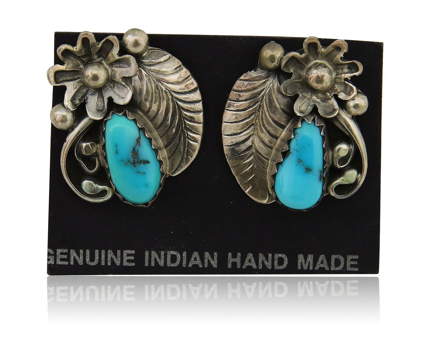 Navajo Dangle Earrings 925 Silver Natural Turquoise Native American Artist C80s