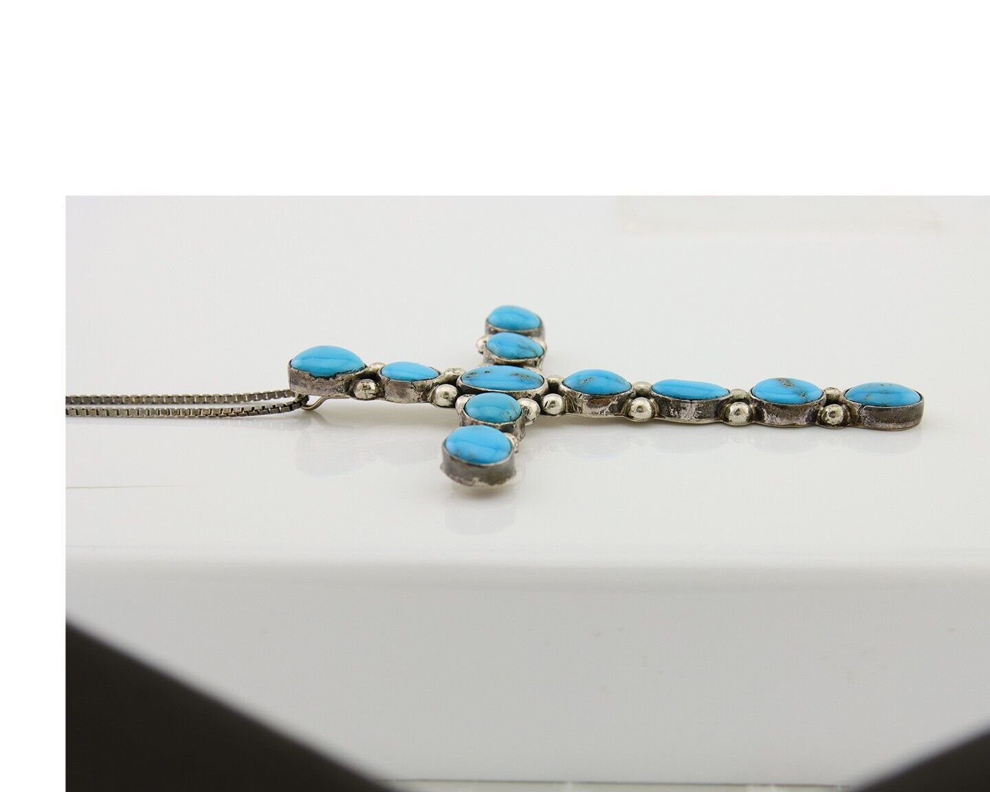 Navajo Necklace 925 Silver Natural Turquoise Native American Artist C.80's