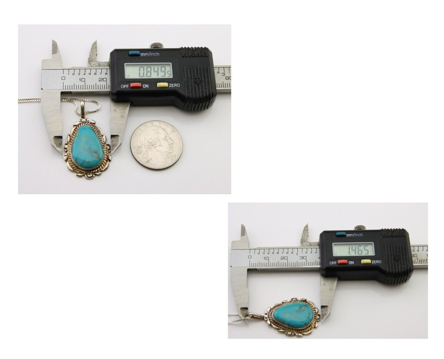 Navajo Necklace 925 Silver Natural Blue Turquoise Artist Signed TALHAT C.80s