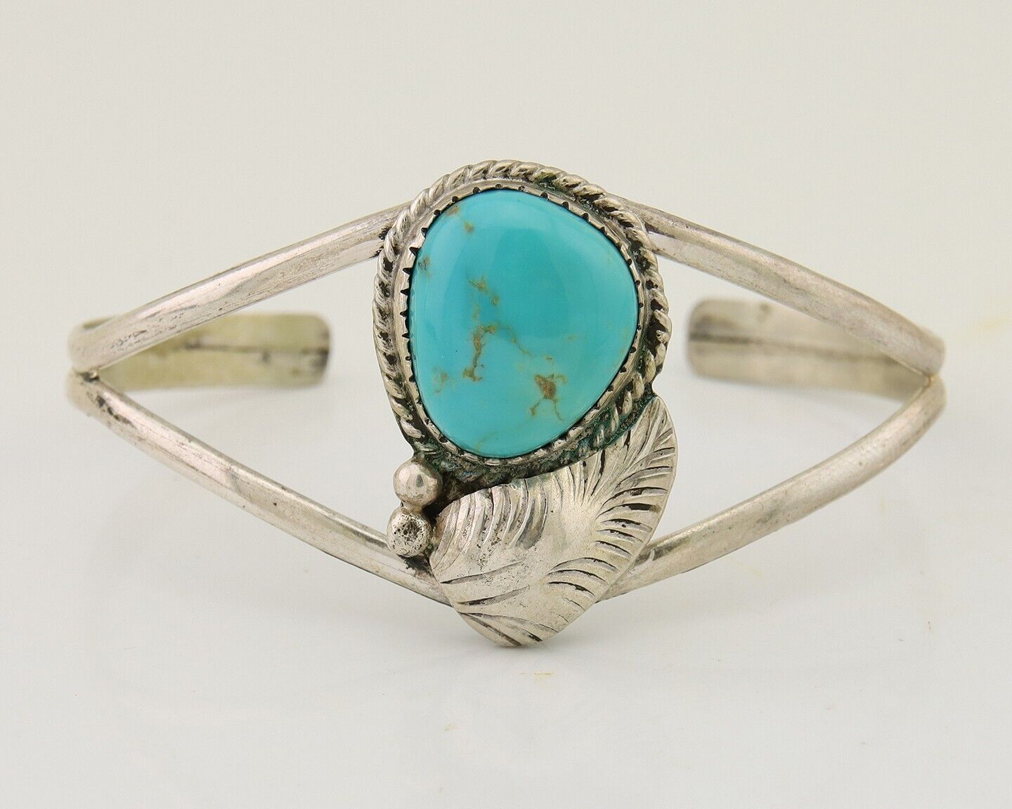 Navajo Hand Stamped Cuff Bracelet Turquoise 925 Silver Native American Artist