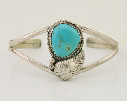 Navajo Hand Stamped Cuff Bracelet Turquoise 925 Silver Native American Artist