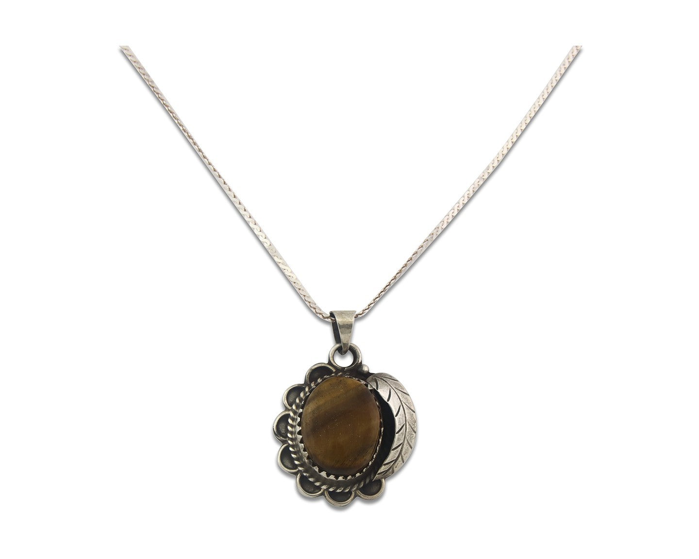 Navajo Sterling Silver Necklace Authentic Tiger Eye Sapphire Vintage Handmade