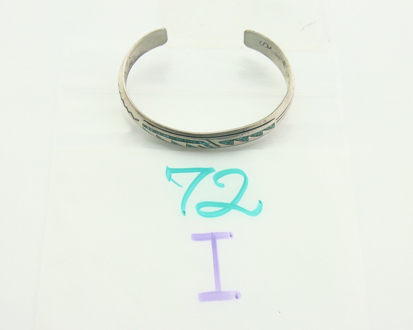 Navajo Bracelet 925 Silver Inlaid Turquoise Cuff Artist Signed Stanley Bain C.80