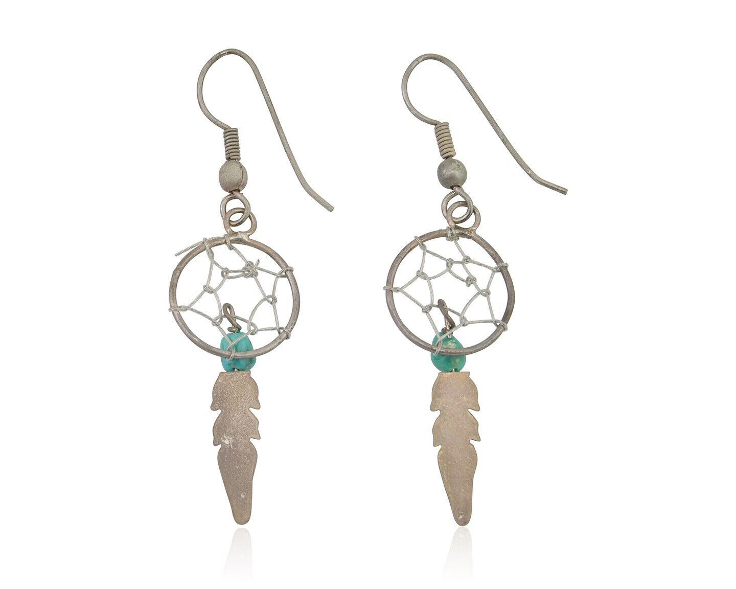 Navajo Dangle Dream Catcher Earrings 925 Silver Blue Turquoise Native Artist C80