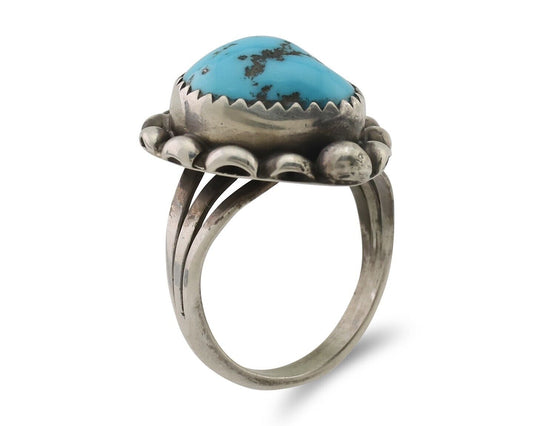 Navajo Ring 925 Silver Sleeping Beauty Turquoise Artist Signed SC C.80's
