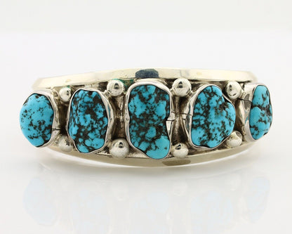 Navajo Bracelet 925 Silver Nugget Sleeping Beauty Turquoise Artist Signed JR C80