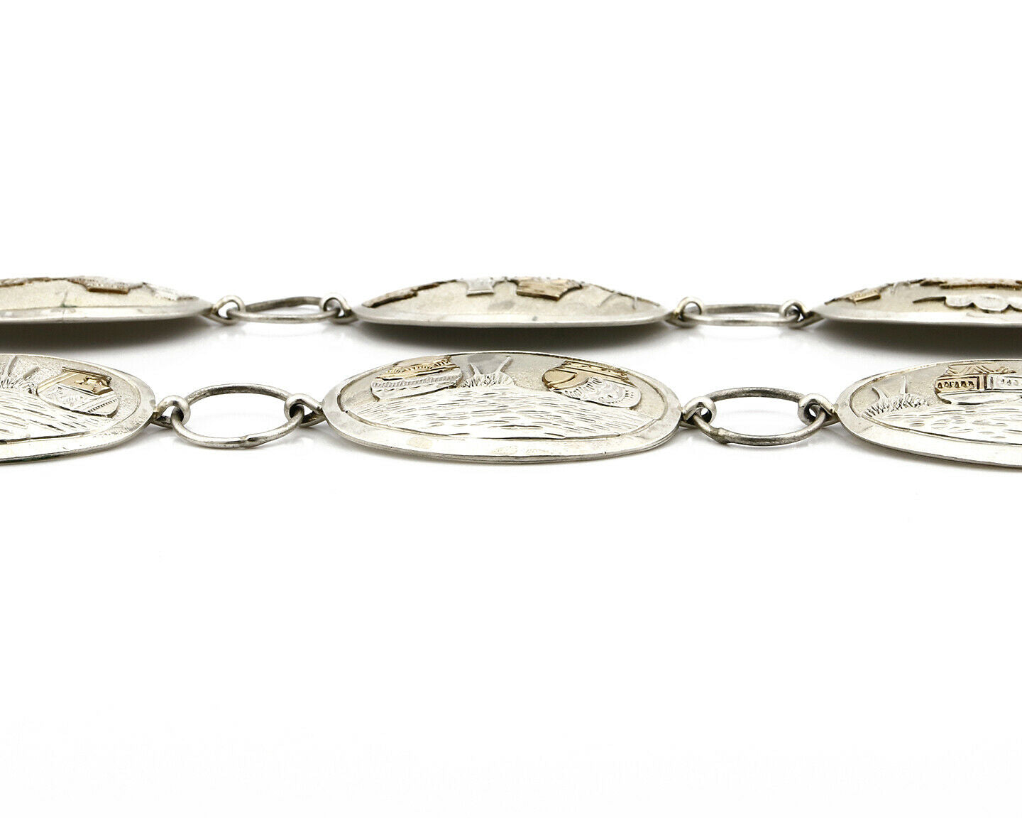 Navajo Concho Belt .925 Silver & 14k GP Signed WHT C.80's