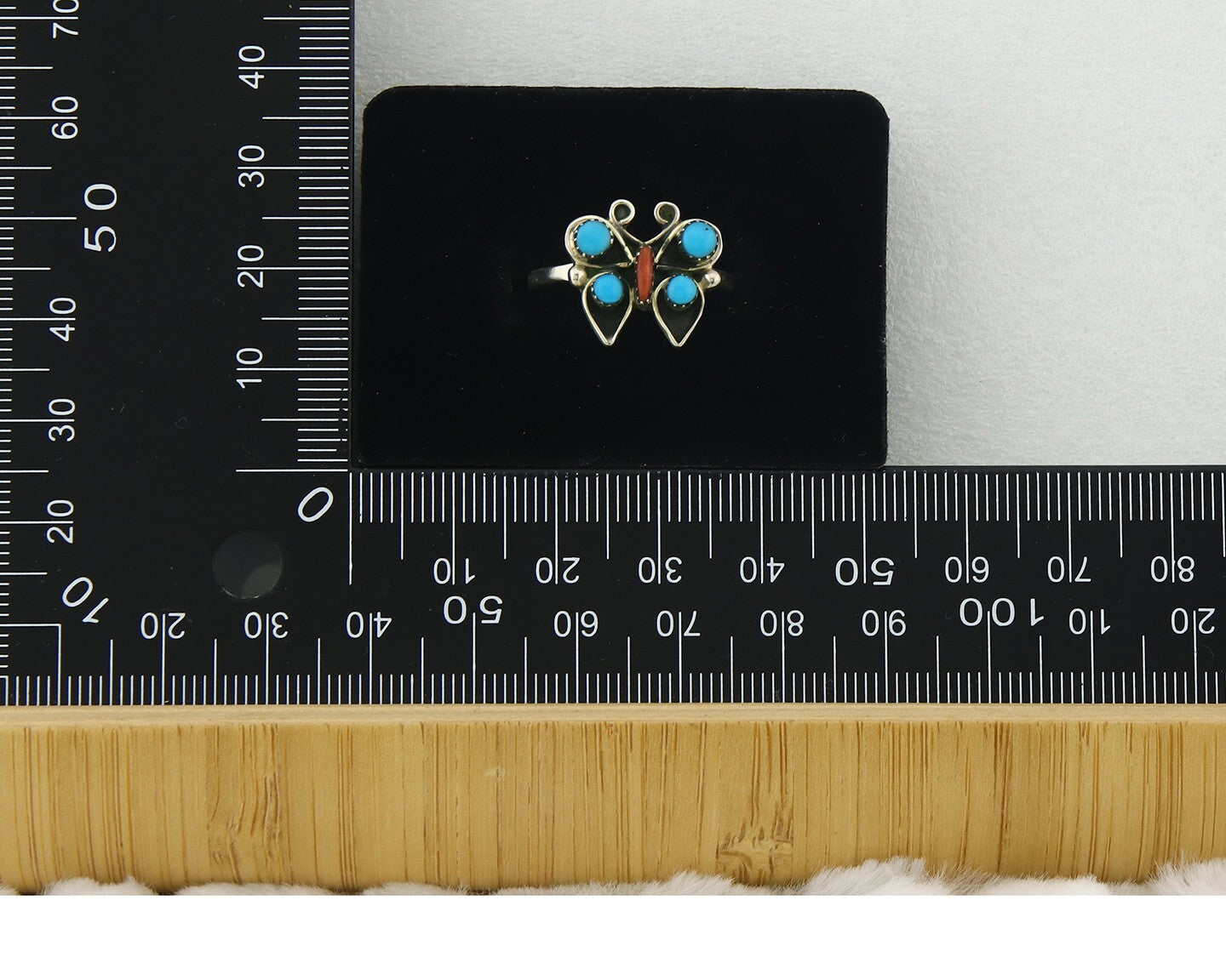 Navajo Butterfly Ring 925 Sterling Silver Authentic Turquoise & Coral Size 8.0