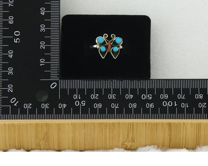 Navajo Butterfly Ring 925 Sterling Silver Authentic Turquoise & Coral Size 8.0