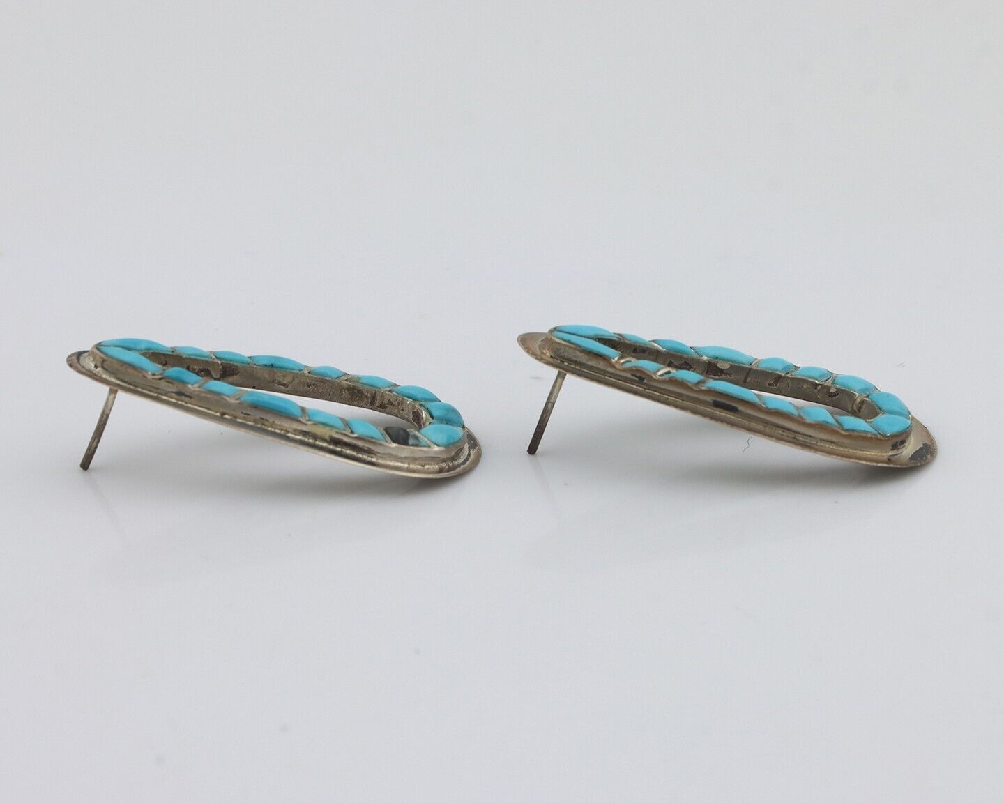 Navajo Earrings 925 Silver Sleeping Beauty Turquoise Native Artist C.80s