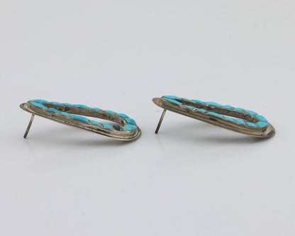 Navajo Earrings 925 Silver Sleeping Beauty Turquoise Native Artist C.80s