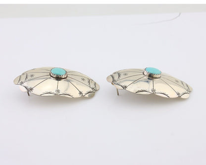 Navajo Hand Stamped Shield Earrings 925 Silver Turquoise Native Artist C.80's