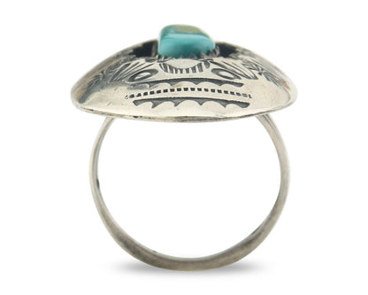 Navajo Ring 925 Sterling Turquoise Hand Stamped Signed J Martinez C.80's Sz 6.75