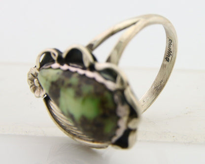 Navajo Ring 925 Sterling Silver Green Turquoise Native American Artist C.80s