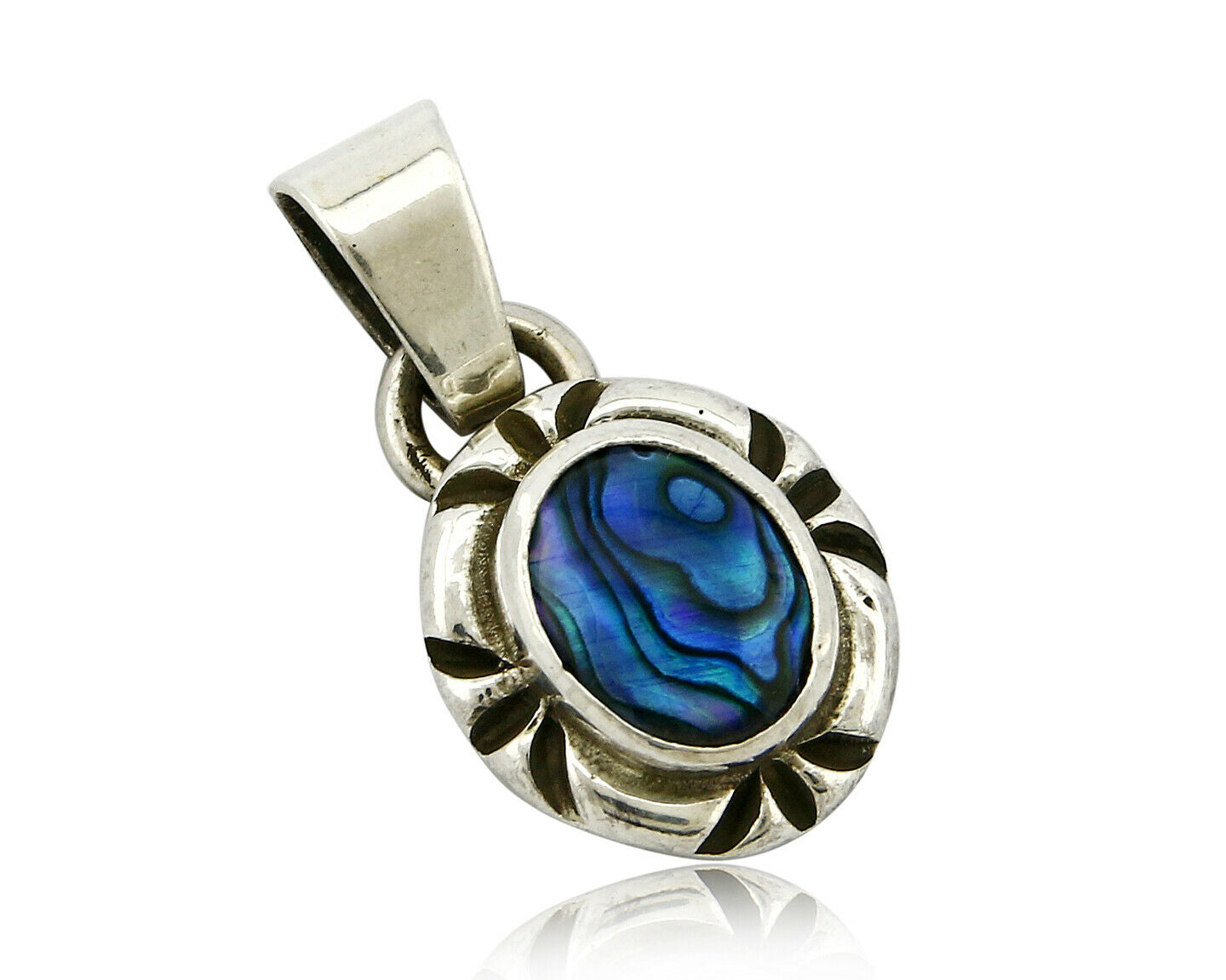 Navajo Hand Stamped Natural Mined MOP in .925 SOLID Silver Pendant