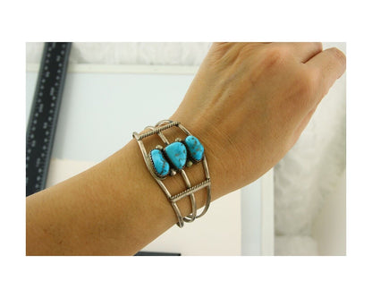 Navajo Bracelet 925 Silver Natural Blue Turquoise Native American Artist C.80s