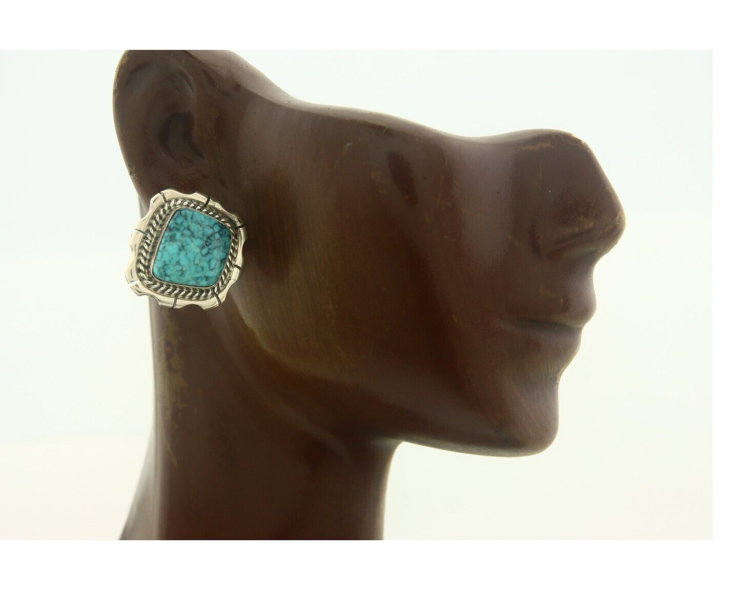 Navajo Earrings 925 Silver Natural Turquoise Artist Signed C Wylie C.80's