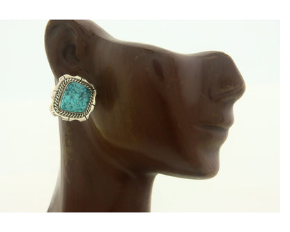 Navajo Earrings 925 Silver Natural Turquoise Artist Signed C Wylie C.80's