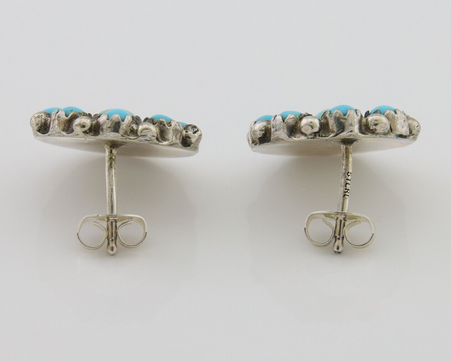 Navajo Snake Eye Earrings 925 Silver Sleeping Beauty Native Artist C80s