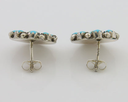 Navajo Snake Eye Earrings 925 Silver Sleeping Beauty Native Artist C80s