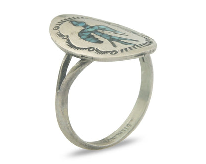 Navajo Ring 925 Sterling Natural Chip Inlay Blue Turquoise C.80's Size 7.75