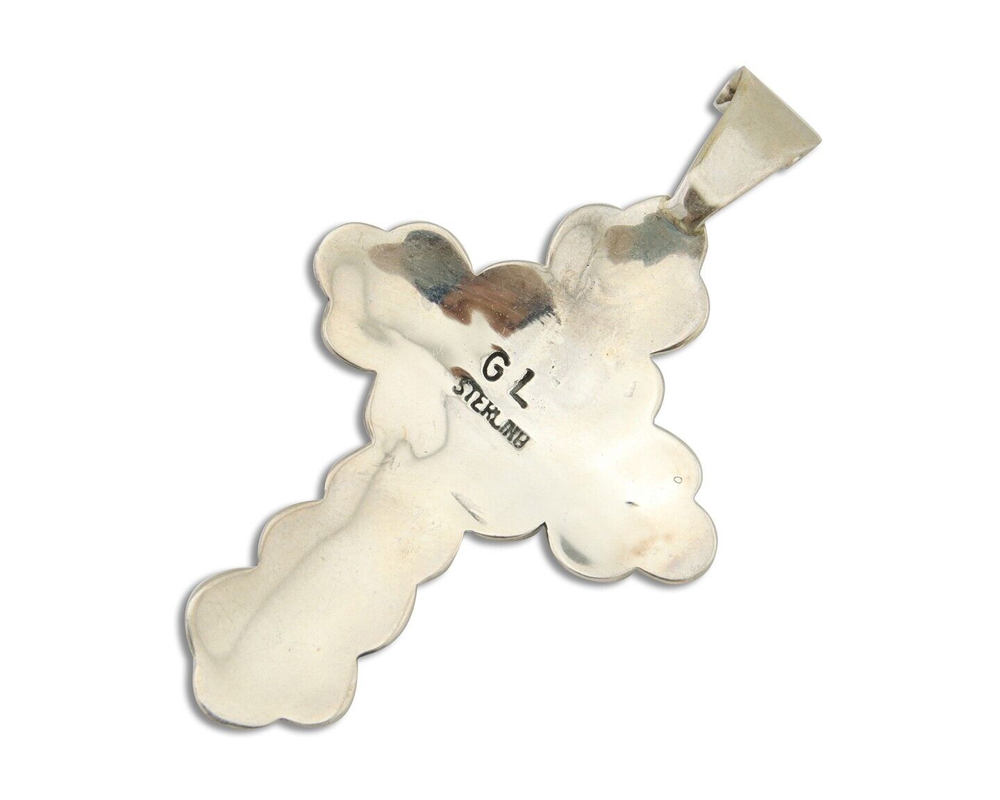 Navajo Cross Hand Stamped Pendant 925 Silver Turquoise Artist Gilbert Lee C.80's