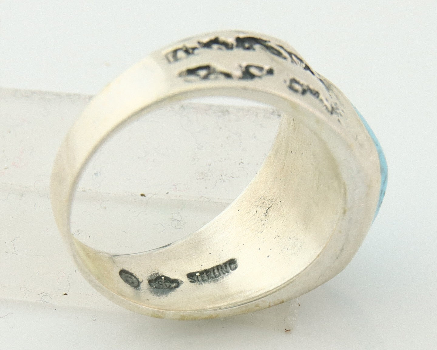 Men Vintage Nugget Ring 925 Sterling Turquoise Artist Signed SC Size 10