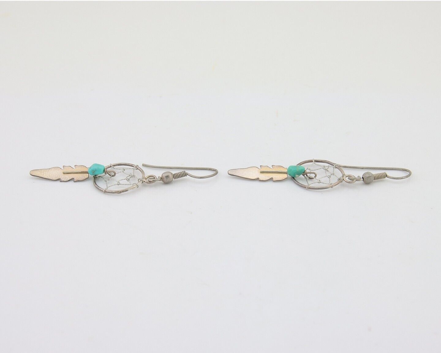 Navajo Dangle Dream Catcher Earrings 925 Silver Blue Turquoise Native Artist C80
