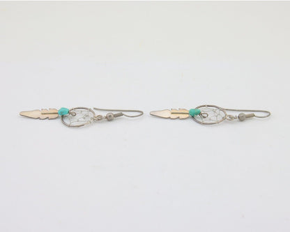 Navajo Dangle Dream Catcher Earrings 925 Silver Blue Turquoise Native Artist C80