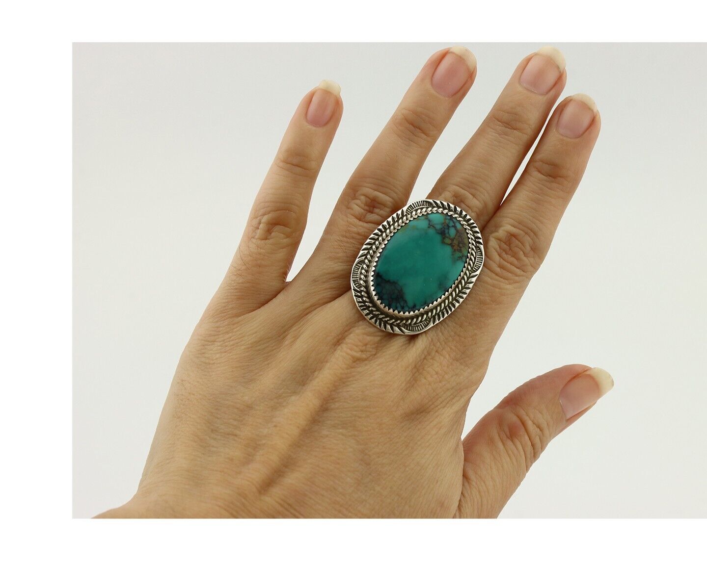 Navajo Ring 925 Silver Natural Blue Turquoise Signed William Denetdale C.80's