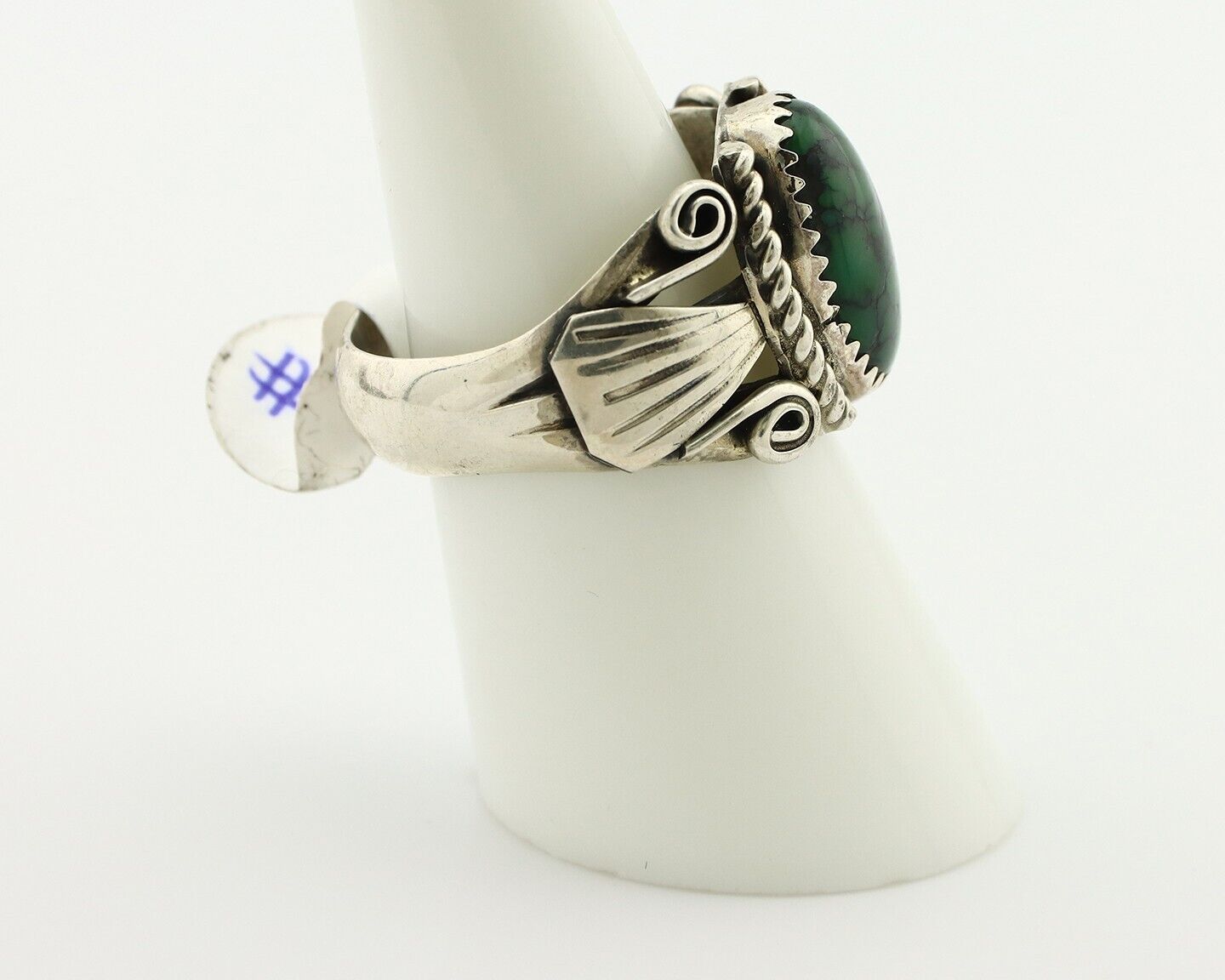 Navajo Ring 925 Silver Green Spiderweb Turquoise Artist Signed Sylver Ray C.80's
