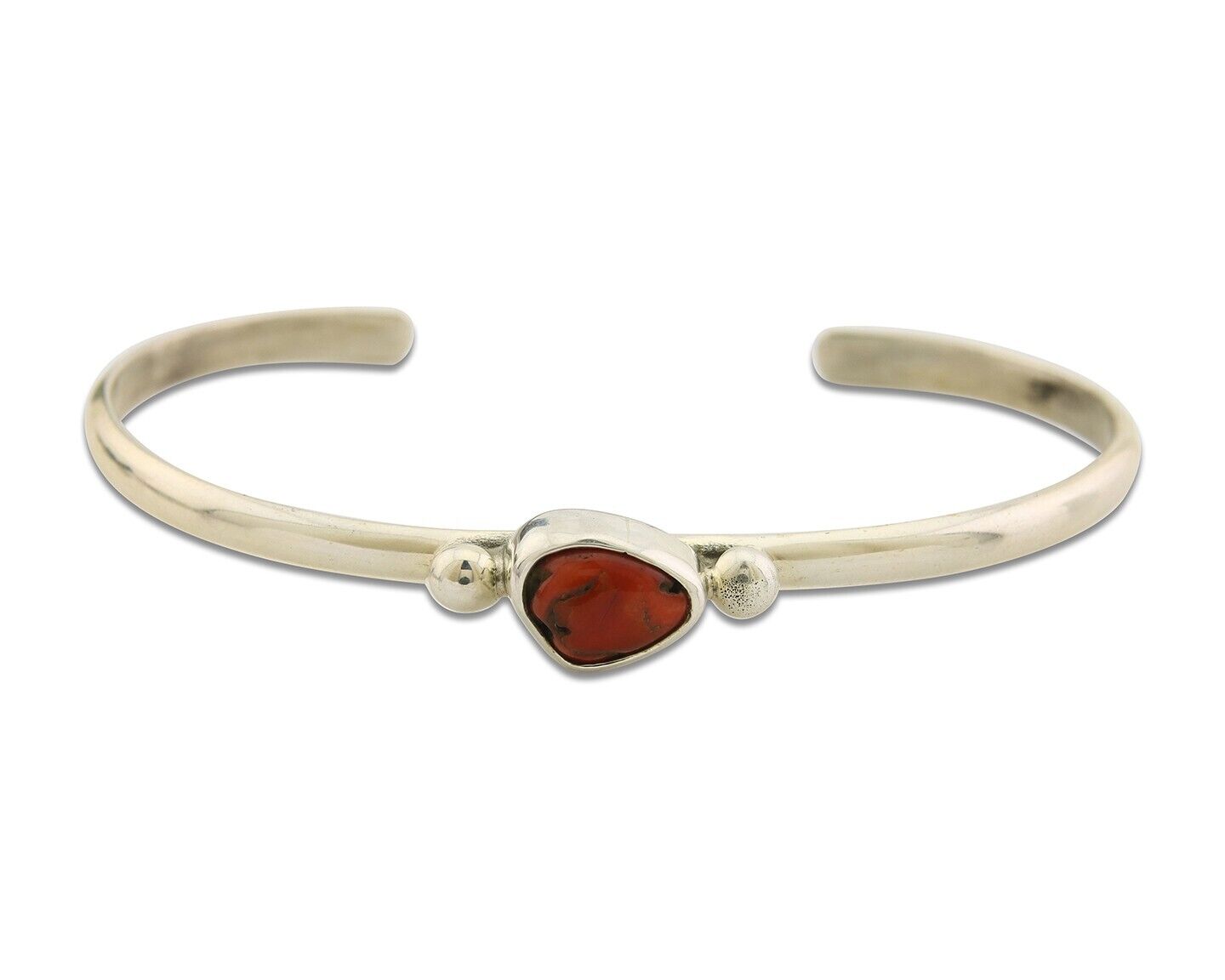 Navajo Bracelet .925 Silver Mediterranean Red Coral Cuff Native Artist C.80's