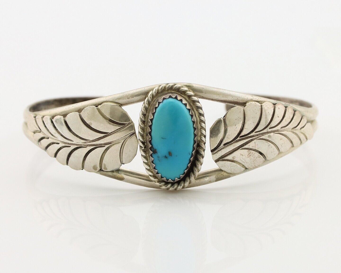 Navajo Handmade Bracelet 925 Silver Natural Blue Turquoise Artist Signed E C.80s