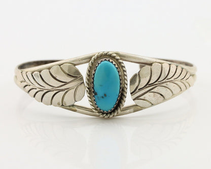Navajo Handmade Bracelet 925 Silver Natural Blue Turquoise Artist Signed E C.80s