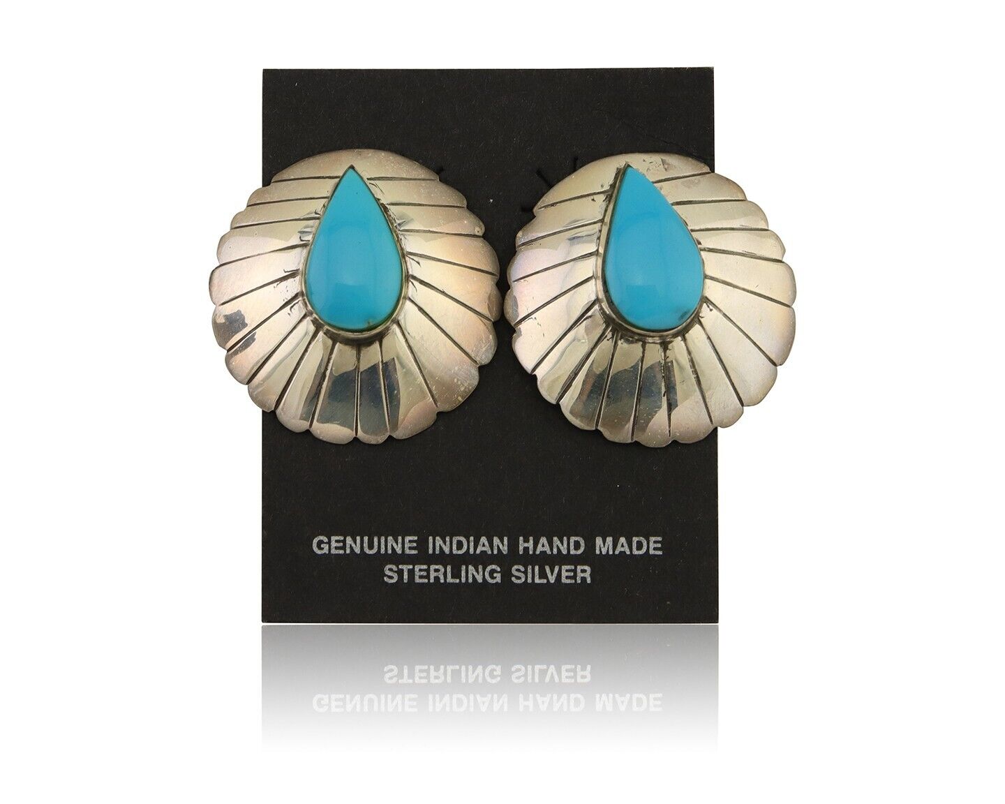 Navajo Earrings 925 Silver Natural Blue Turquoise Native American Artist C.80's