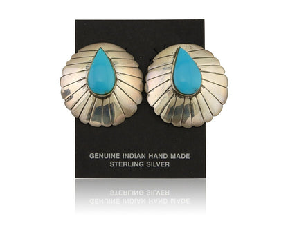 Navajo Earrings 925 Silver Natural Blue Turquoise Native American Artist C.80's