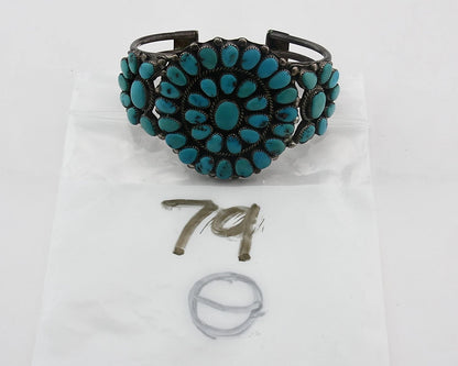 Navajo Cuff Bracelet Sterling Silver Kingman Vintage Turquoise Signed SIK C.80's