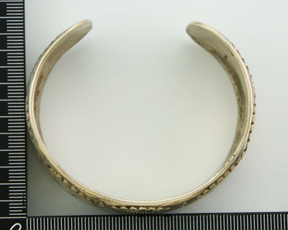 Men Navajo Bracelet 925 Silver Inlaid Coral & Turquoise Artist Signed LB C.80's