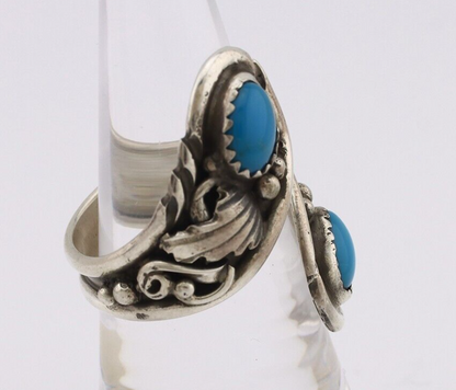 Navajo Ring 925 Silver Natural Blue Turquoise Artist Signed J C.80's
