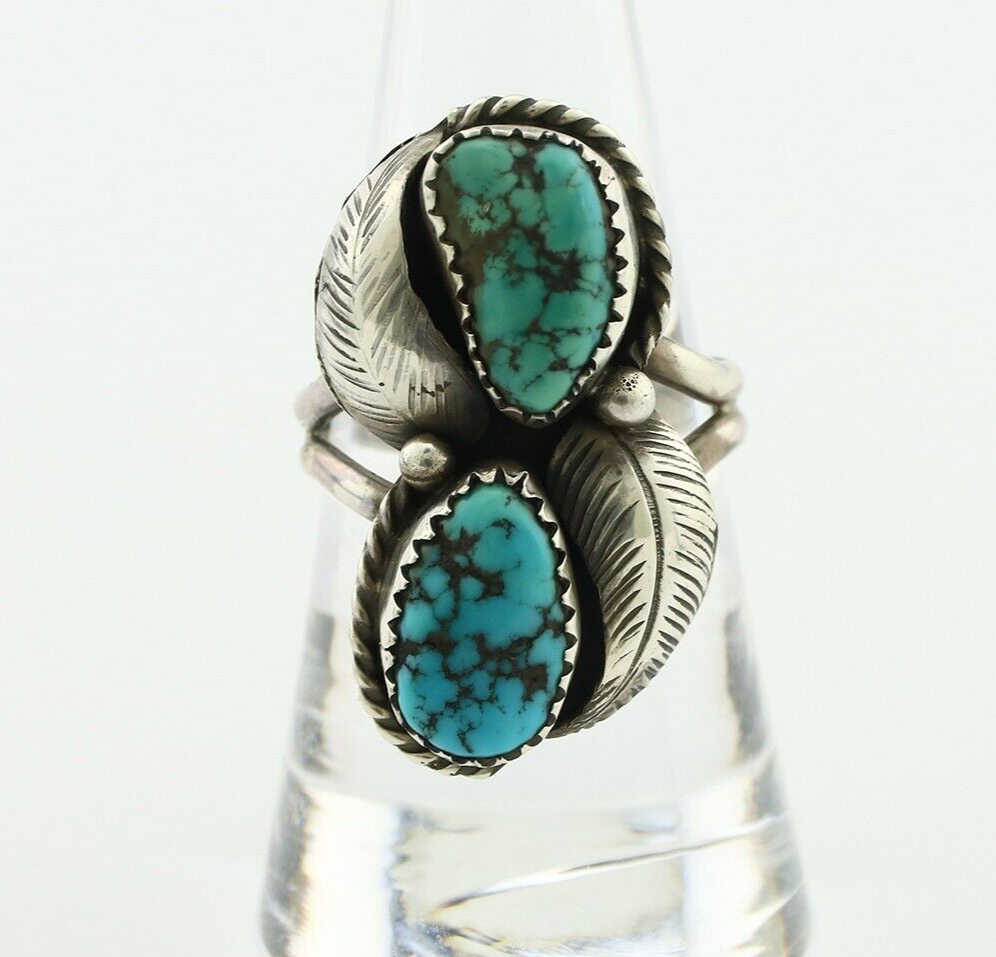 Navajo Ring 925 Silver Blue Sleeping Beauty Turquoise Native Artist C.80's