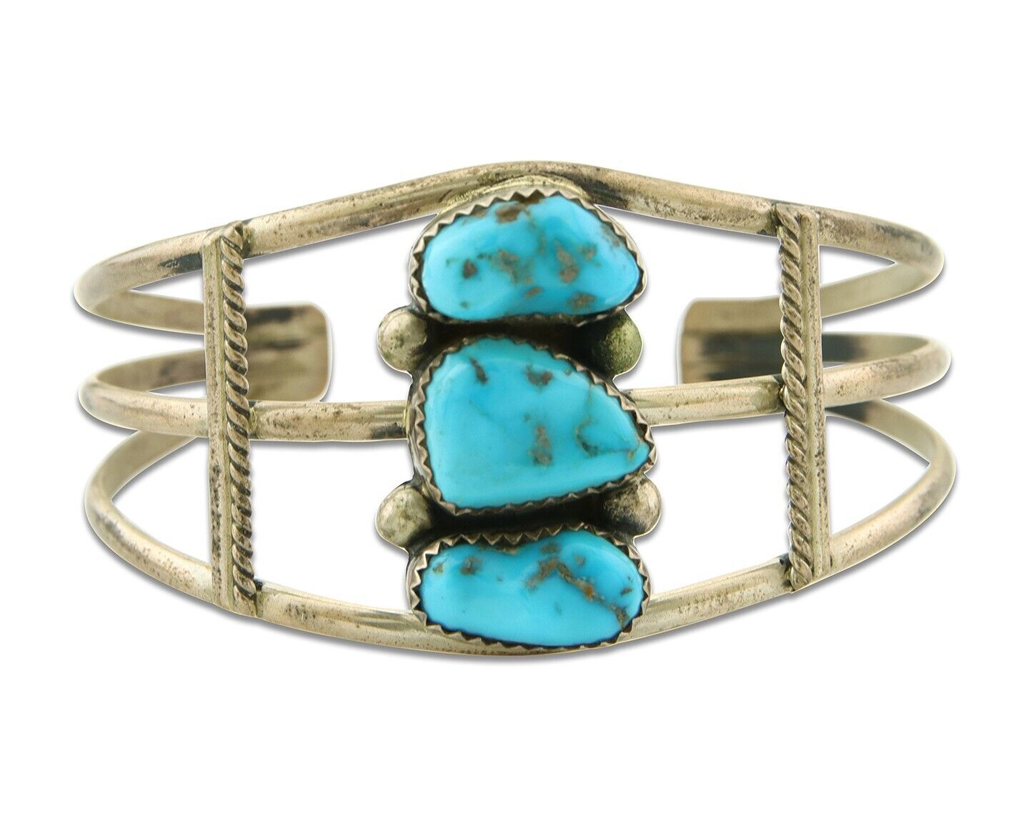 Navajo Bracelet 925 Silver Natural Blue Turquoise Native American Artist C.80s