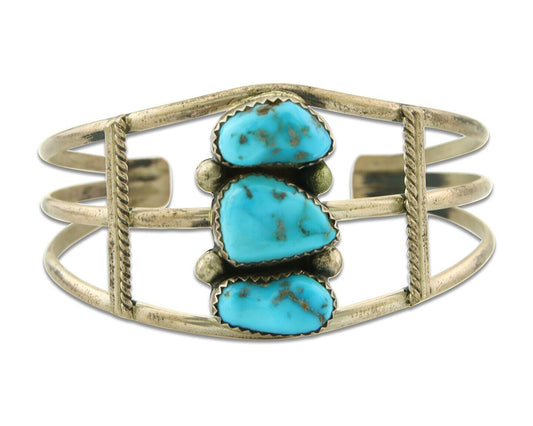 Navajo Bracelet 925 Silver Natural Blue Turquoise Native American Artist C.80s