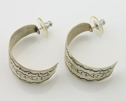Navajo Earrings 925 Silver Half Hoop Handmade Native American Artist C.80's