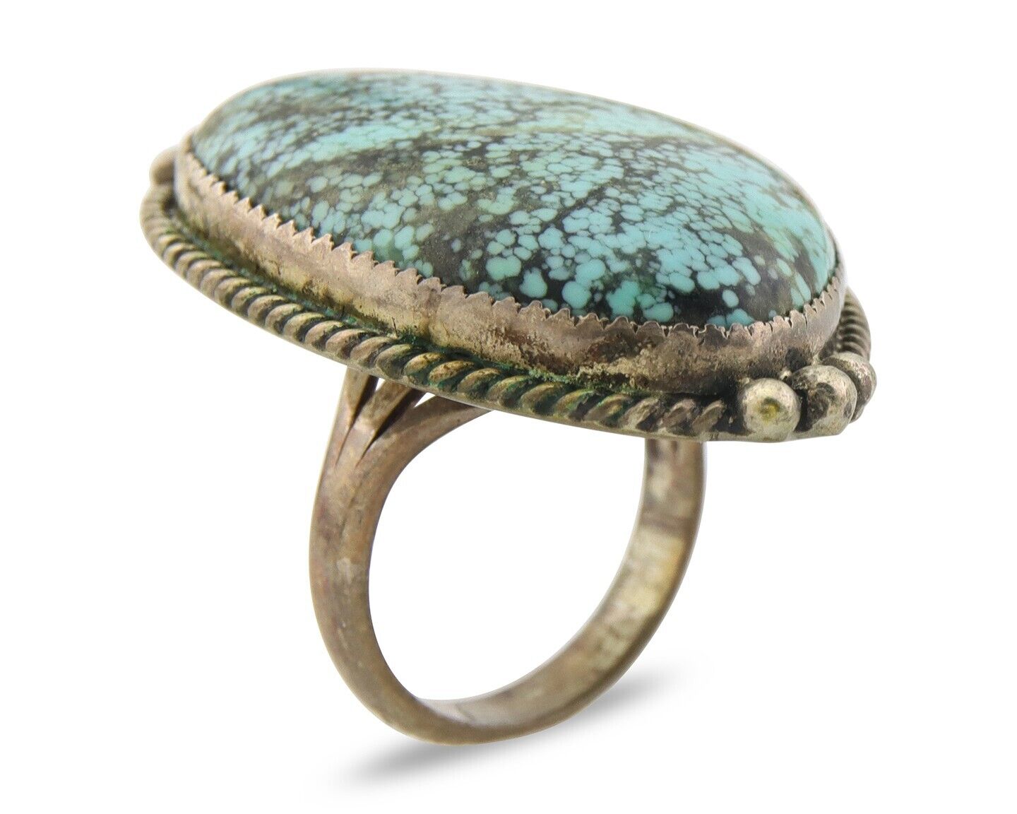 Navajo Ring 925 Sterling Spiderweb Blue Turquoise Native Artist C.80's Size 7.5