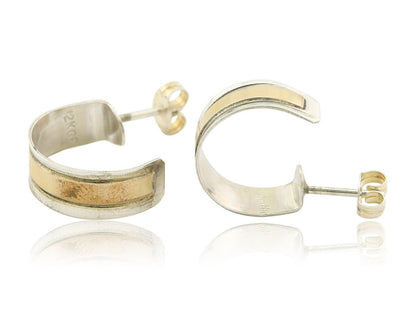 Navajo Hoop Earrings 925 Silver & Gold Native American Artist C.80's