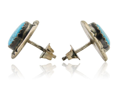 Navajo Hand Stamped Earrings 925 Silver Blue Turquoise Native Artist C.80's