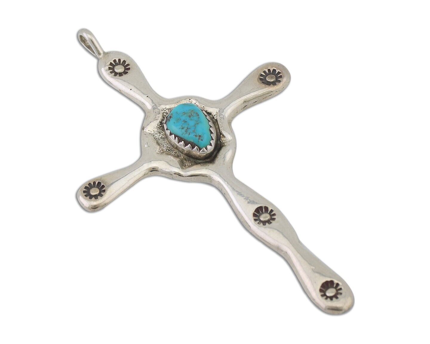 Navajo Cross Pendant 925 Silver Turquoise Hand Stamped Native American C.80's