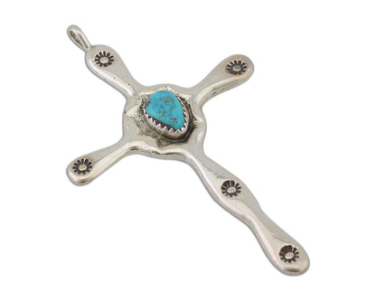 Navajo Cross Pendant 925 Silver Turquoise Hand Stamped Native American C.80's