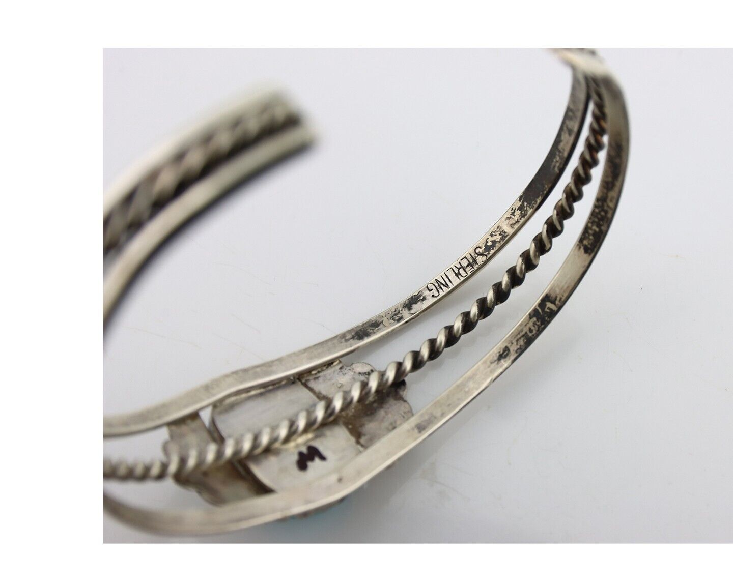 Navajo Bracelet 925 Silver Sleeping Beauty Turquoise Artist Signed LT CHEE C80s